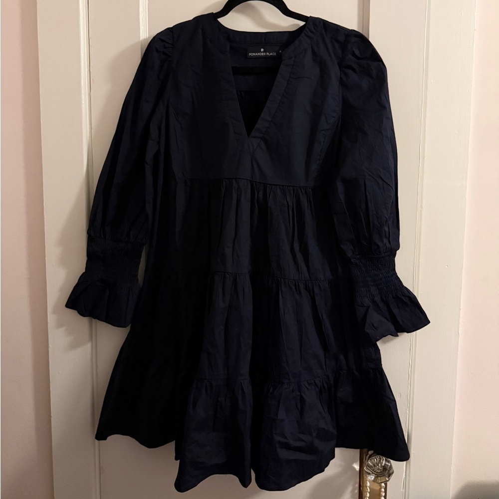 Preppy Navy V-Neck Dress